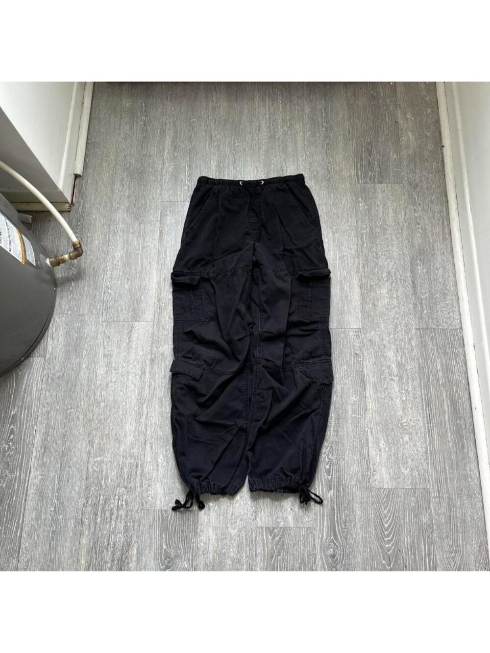 Black “Refuge” Relaxed Fit Cargo Pants W/ Drawstring Waist